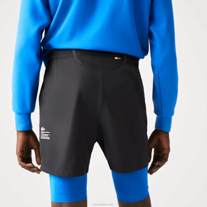 homens Lacoste preto azul 985 shorts esportivos 3 em 1 com forro embutido 08D01423
