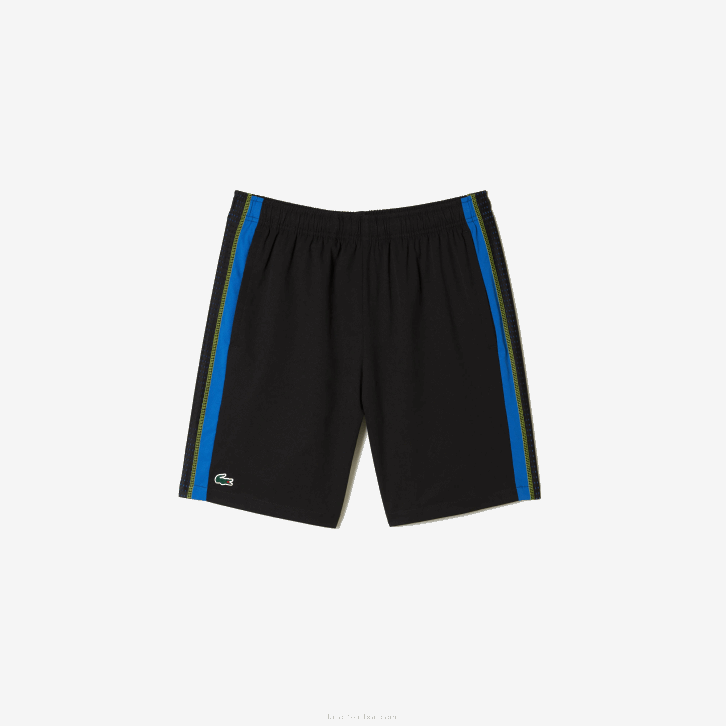 homens Lacoste preto azul amarelo xis shorts de tênis de poliéster reciclado 08D0425