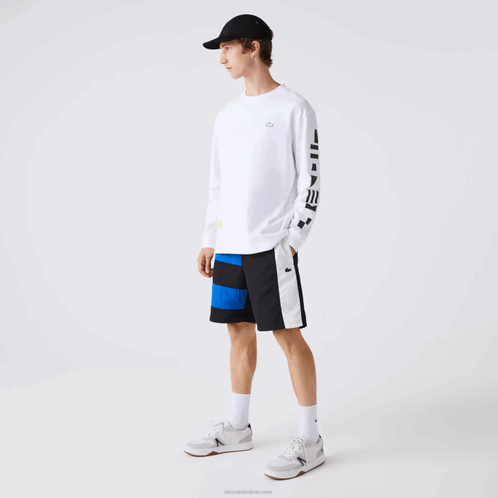 homens Lacoste preto azul branco se1 shorts efeito patchwork color block 08D01500