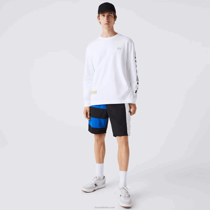 homens Lacoste preto azul branco se1 shorts efeito patchwork color block 08D01500