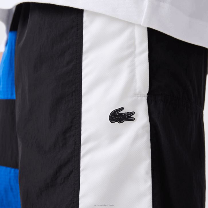 homens Lacoste preto azul branco se1 shorts efeito patchwork color block 08D01500