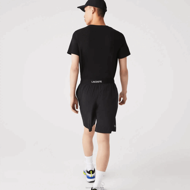 homens Lacoste preto branco 258 calções desportivos ultraleves 08D01410