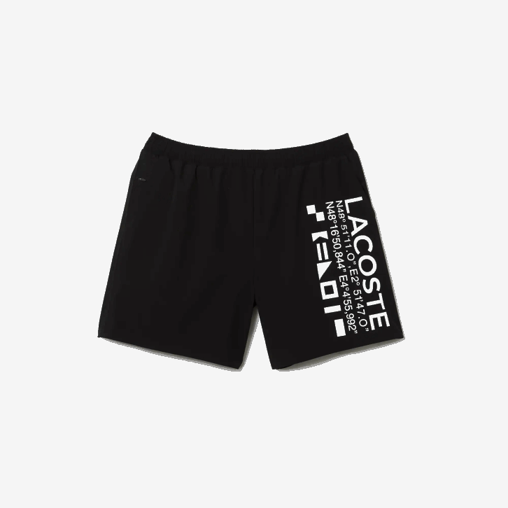 homens Lacoste preto branco 9m0 shorts de natação com estampa náutica 08D01662