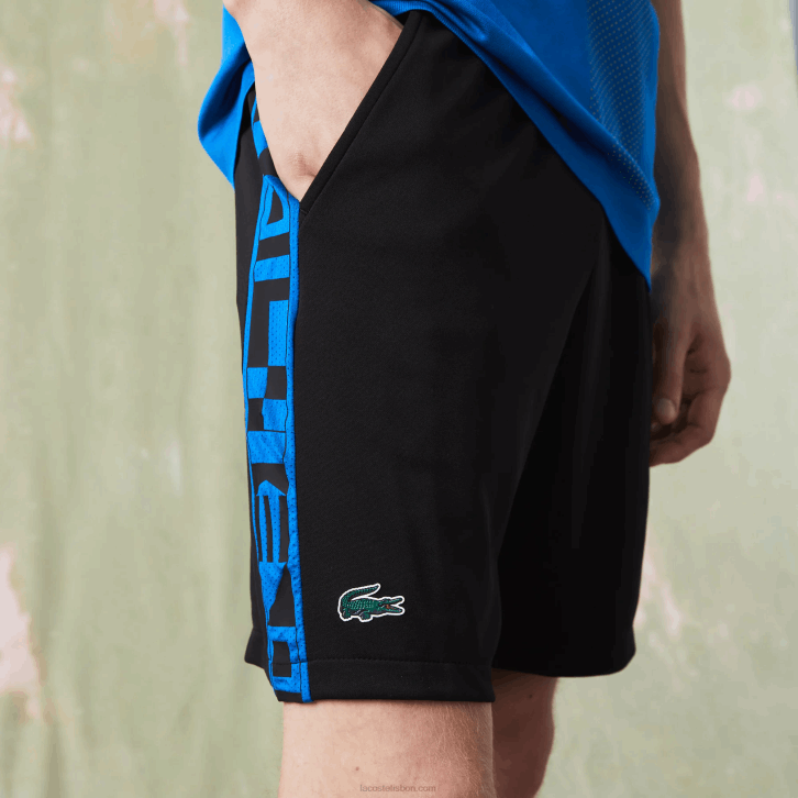 homens Lacoste preto c31 shorts de tênis esportivos com estampa contrastante 08D01535