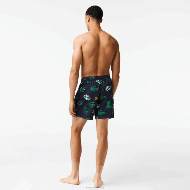 homens Lacoste qrn branco azul marinho calções de banho forrados em malha 08D01670
