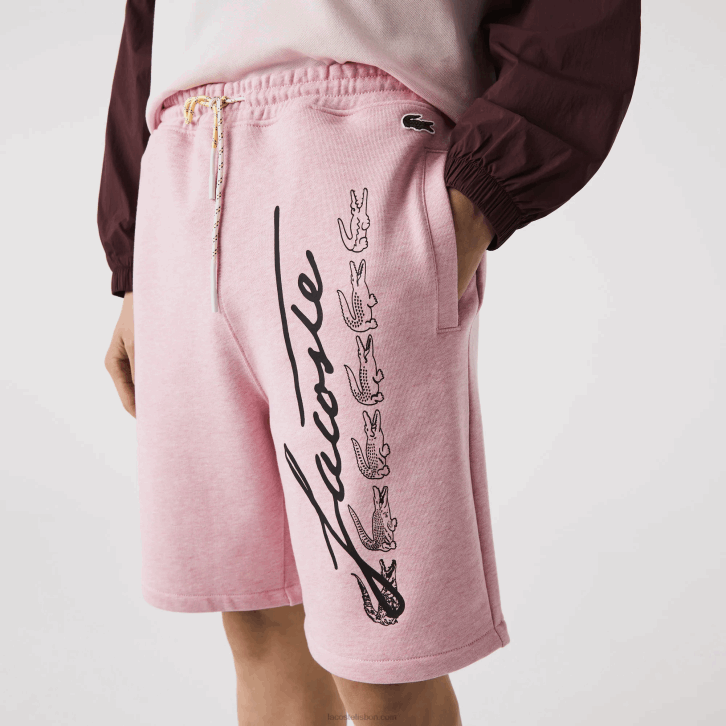 homens Lacoste rosa hcq shorts de lã de algodão com estampa de assinatura 08D01436