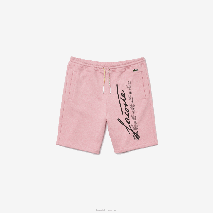 homens Lacoste rosa hcq shorts de lã de algodão com estampa de assinatura 08D01436
