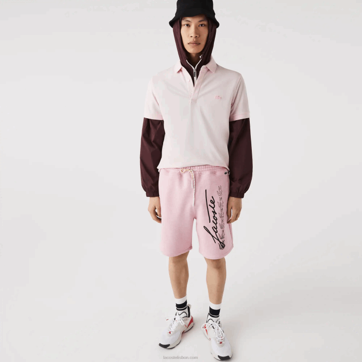 homens Lacoste rosa hcq shorts de lã de algodão com estampa de assinatura 08D01436