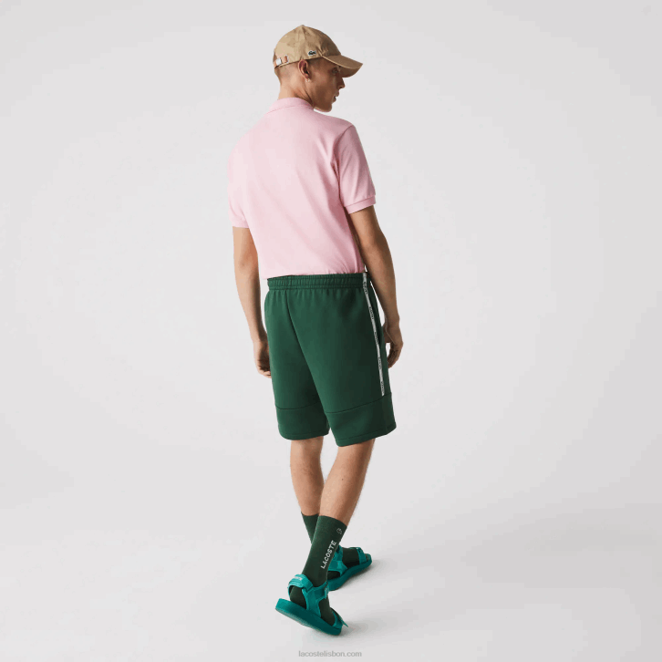 homens Lacoste verde 132 shorts de mistura de lã de algodão com bandas de marca 08D01539