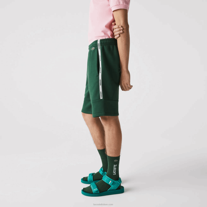 homens Lacoste verde 132 shorts de mistura de lã de algodão com bandas de marca 08D01539