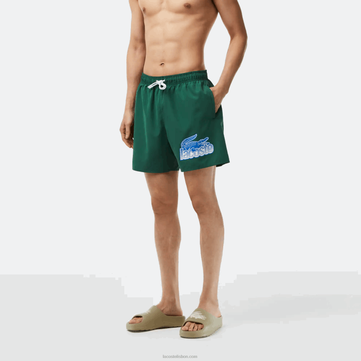 homens Lacoste verde 132 sunga de secagem rápida com bolsa de viagem 08D0519
