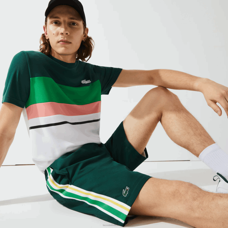 homens Lacoste verde amarelo branco 117 shorts leves de bandas de contraste esportivo 08D01362
