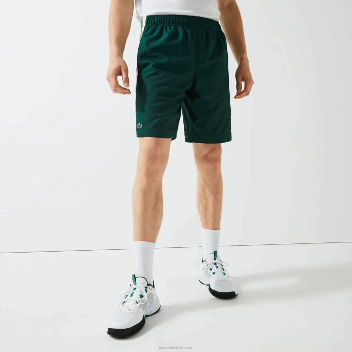 homens Lacoste verde amarelo branco 117 shorts leves de bandas de contraste esportivo 08D01362