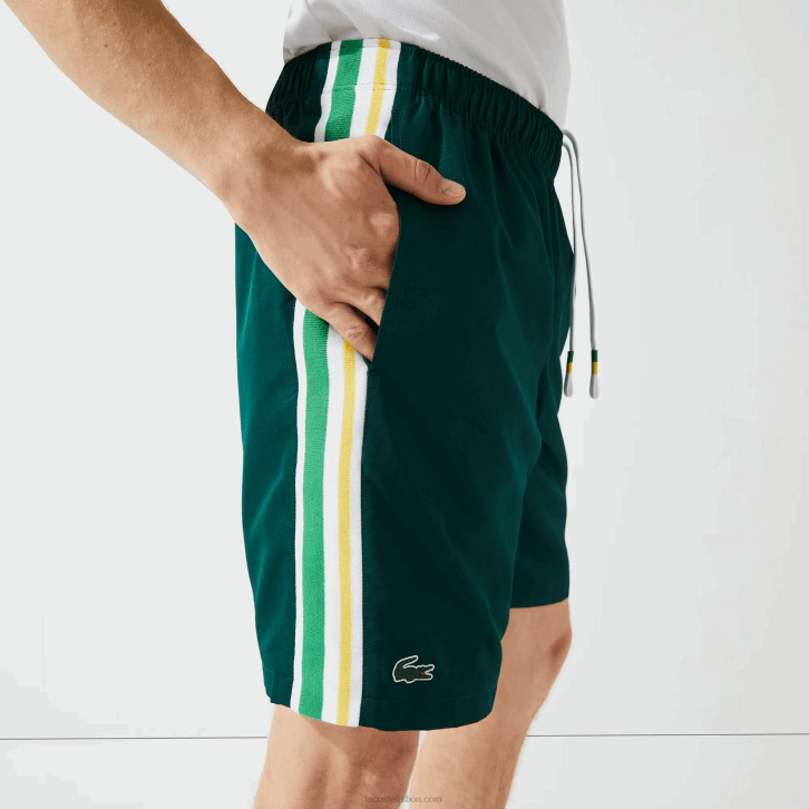 homens Lacoste verde amarelo branco 117 shorts leves de bandas de contraste esportivo 08D01362