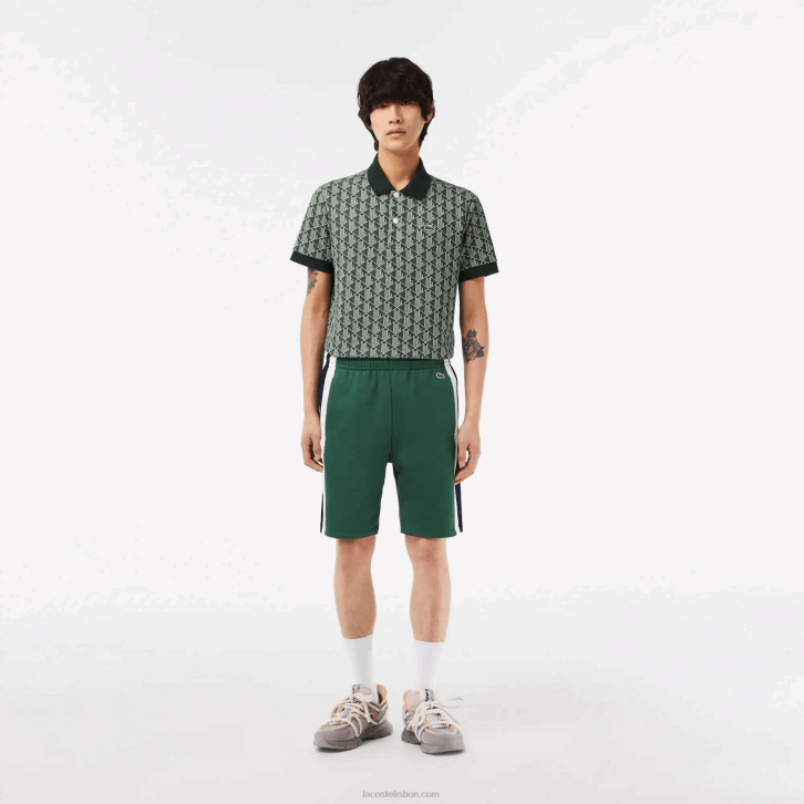 homens Lacoste verde azul marinho branco wn7 shorts colorblock de lã escovada 08D0456