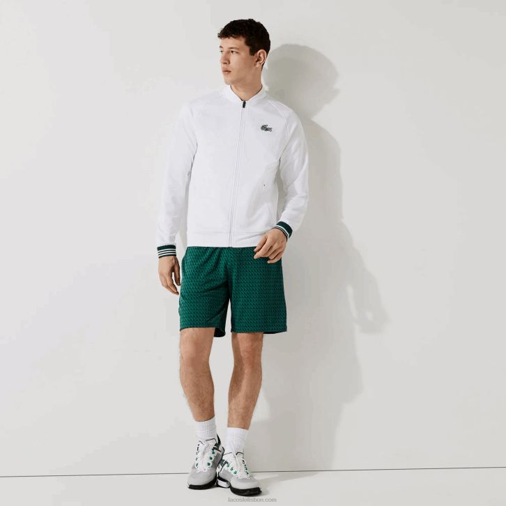 homens Lacoste verde branco 256 shorts esportivos respiráveis ​​com padrão houndstooth 08D01598