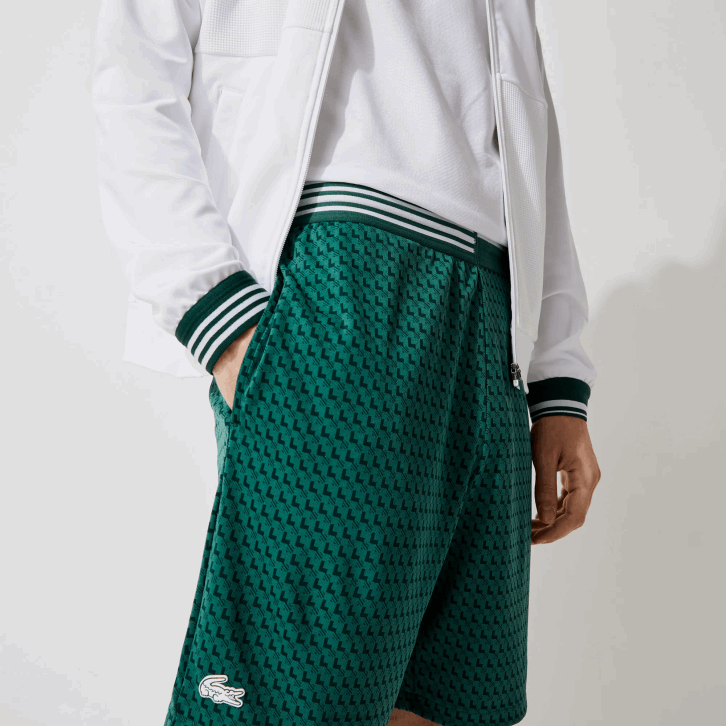 homens Lacoste verde branco 256 shorts esportivos respiráveis ​​com padrão houndstooth 08D01598