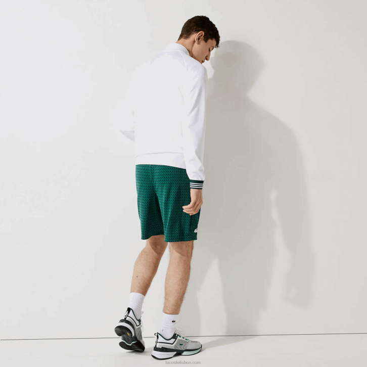 homens Lacoste verde branco 256 shorts esportivos respiráveis ​​com padrão houndstooth 08D01598