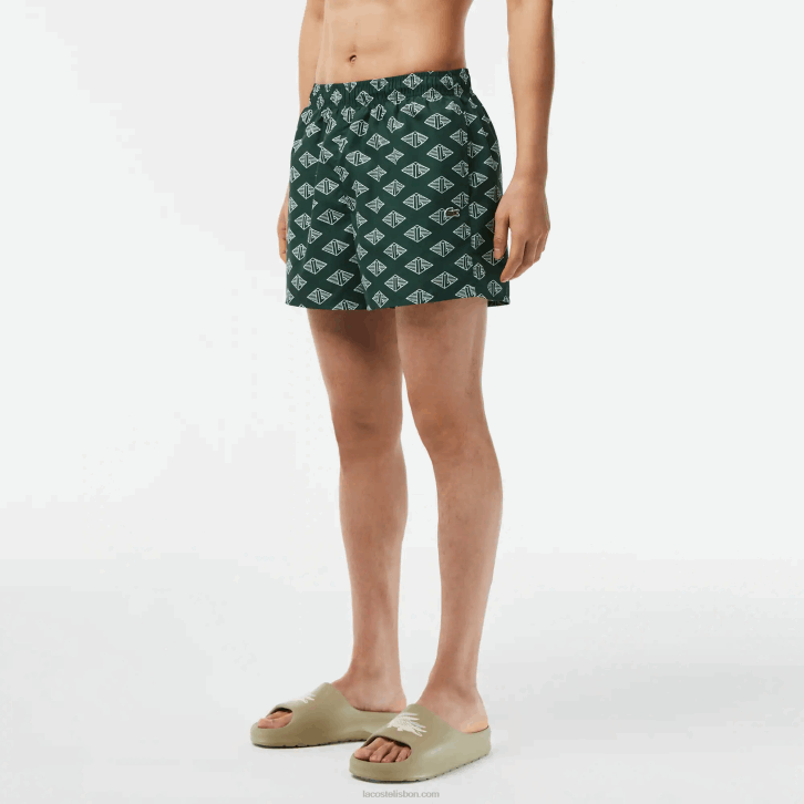 homens Lacoste verde branco ano sunga bicolor com estampa de monograma 08D0530