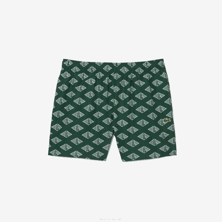 homens Lacoste verde branco ano sunga bicolor com estampa de monograma 08D0530
