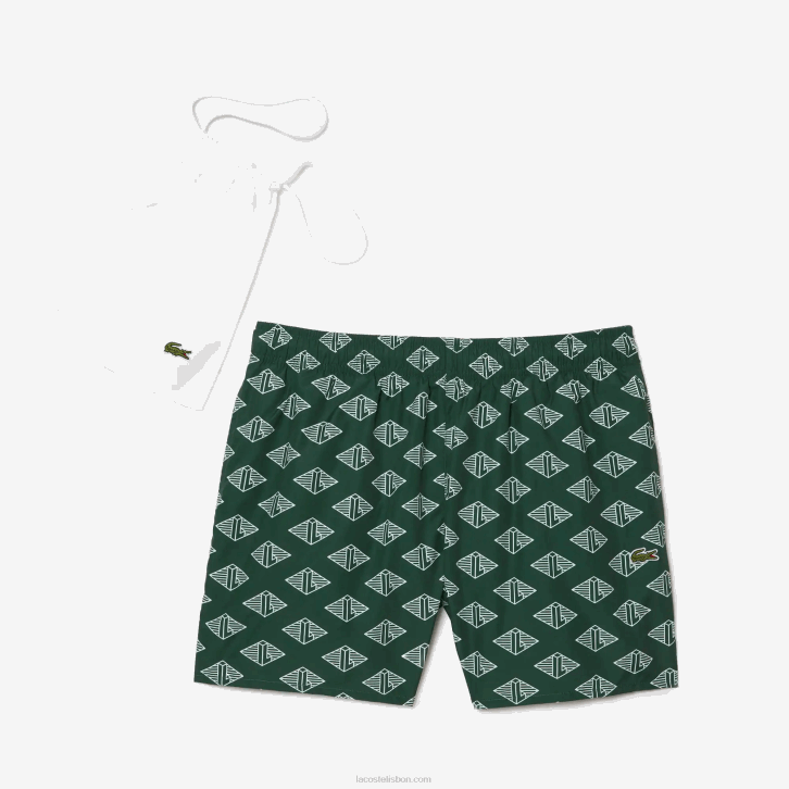 homens Lacoste verde branco ano sunga bicolor com estampa de monograma 08D0530