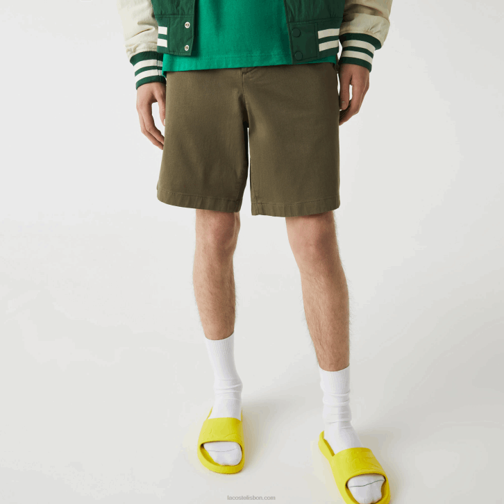 homens Lacoste verde caqui 316 bermudas de algodão orgânico elástico regular fit 08D0437