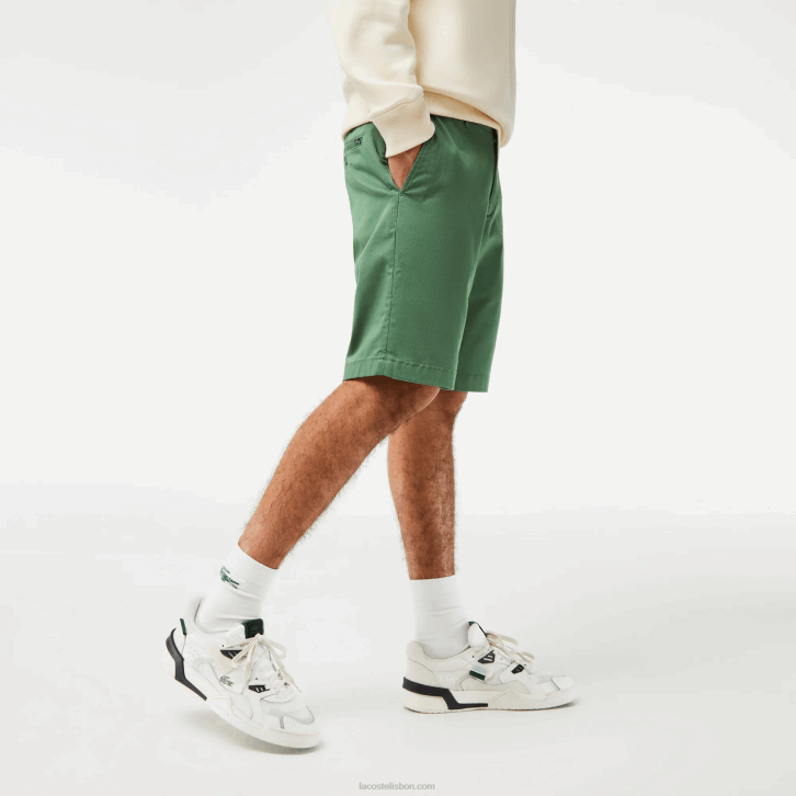 homens Lacoste verde caqui kx5 bermuda de algodão stretch slim fit 08D0433