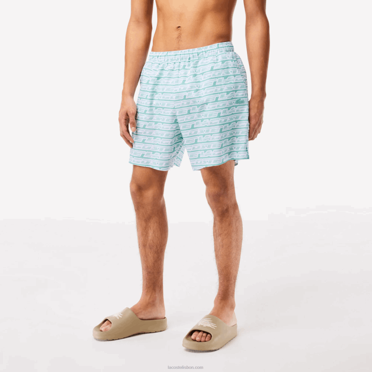 homens Lacoste verde claro cr5 calção de banho com estampa bicolor 08D0525