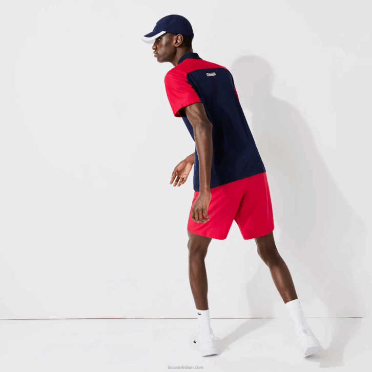 homens Lacoste vermelho 029 shorts esportivos de malha de diamante sólido para tênis 08D01444
