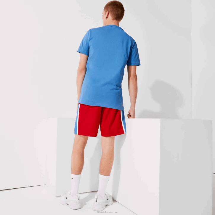 homens Lacoste vermelho azul branco cmj shorts leves com painéis colorblock esportivos 08D01366