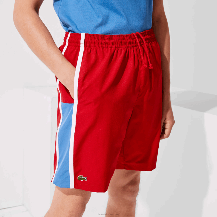 homens Lacoste vermelho azul branco cmj shorts leves com painéis colorblock esportivos 08D01366