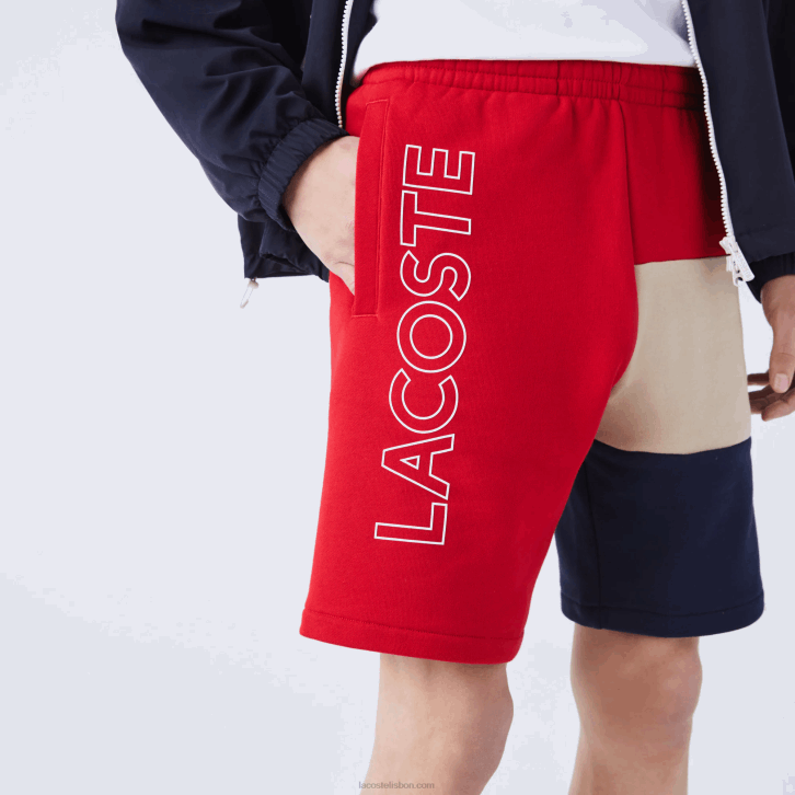 homens Lacoste vermelho bege azul marinho 1fu bermuda de lã colorblock com letras 08D01558