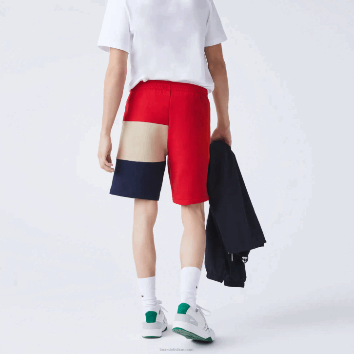 homens Lacoste vermelho bege azul marinho 1fu bermuda de lã colorblock com letras 08D01558