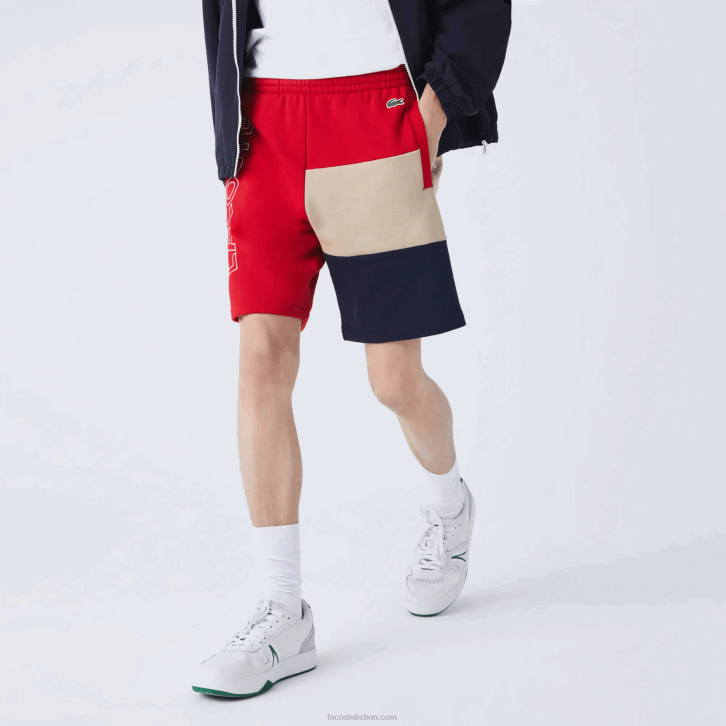 homens Lacoste vermelho bege azul marinho 1fu bermuda de lã colorblock com letras 08D01558