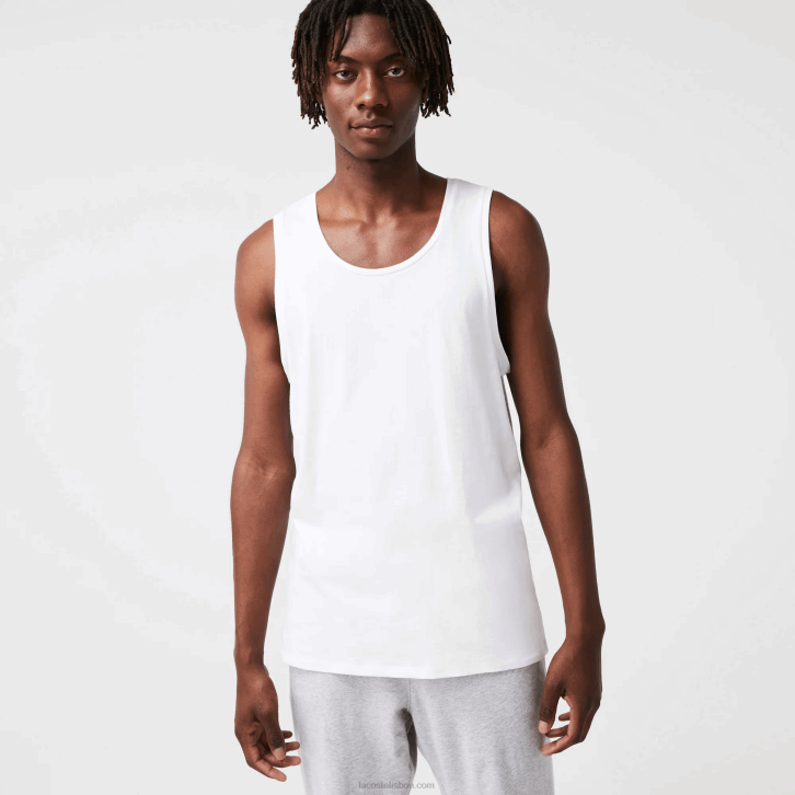 homens Lacoste branco 001 top de algodão pacote com 3 08D01360