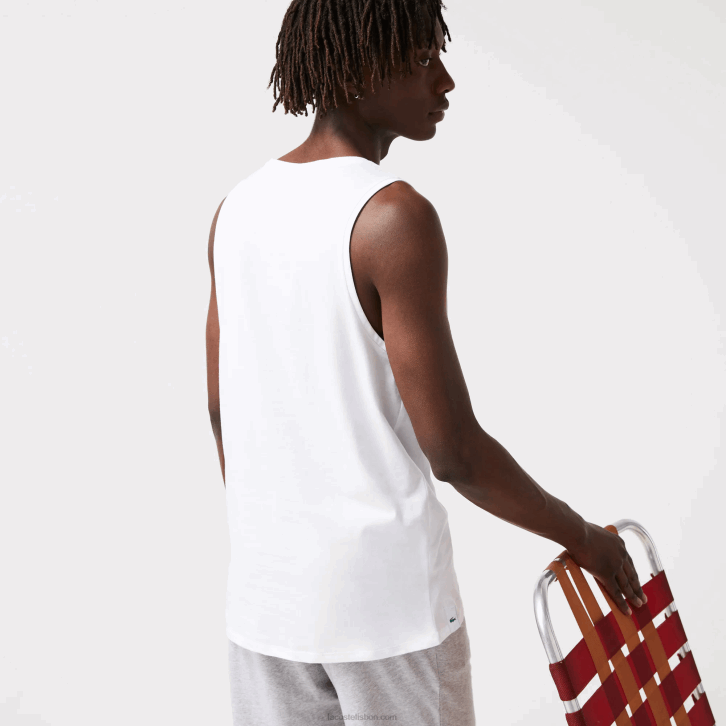 homens Lacoste branco 001 top de algodão pacote com 3 08D01360