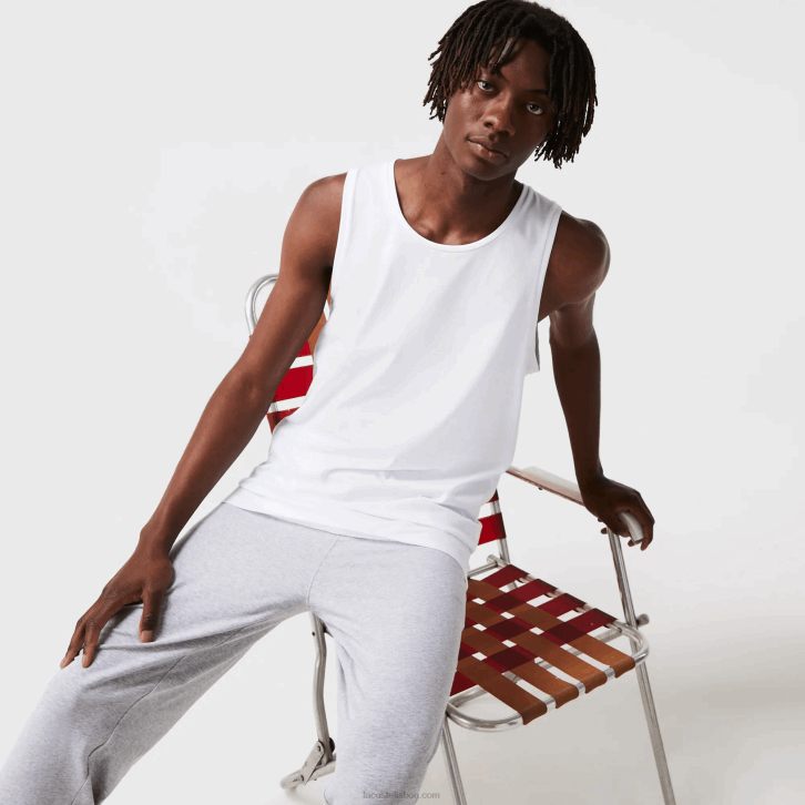 homens Lacoste branco 001 top de algodão pacote com 3 08D01360
