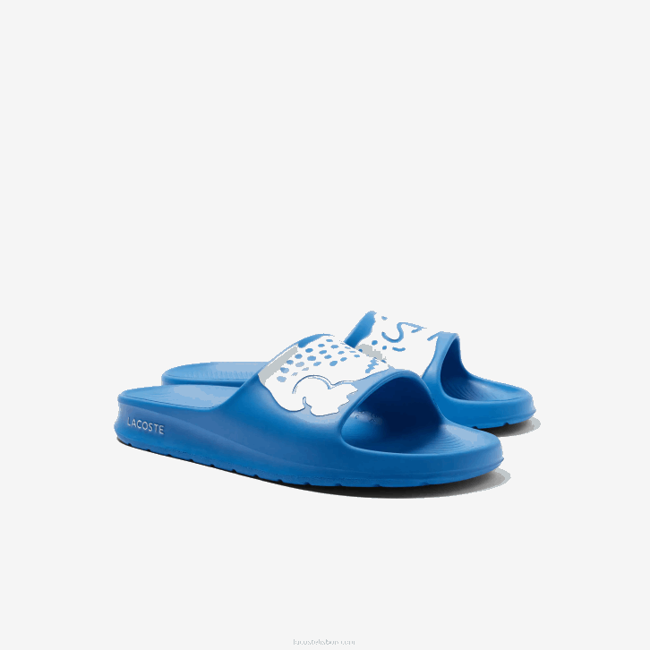 homens Lacoste azul claro branco 2k7 slides de alça de logotipo sintético croco 2.0 08D01897