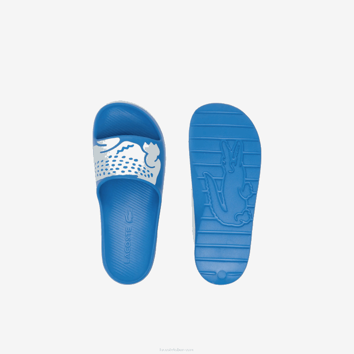 homens Lacoste azul claro branco 2k7 slides de alça de logotipo sintético croco 2.0 08D01897