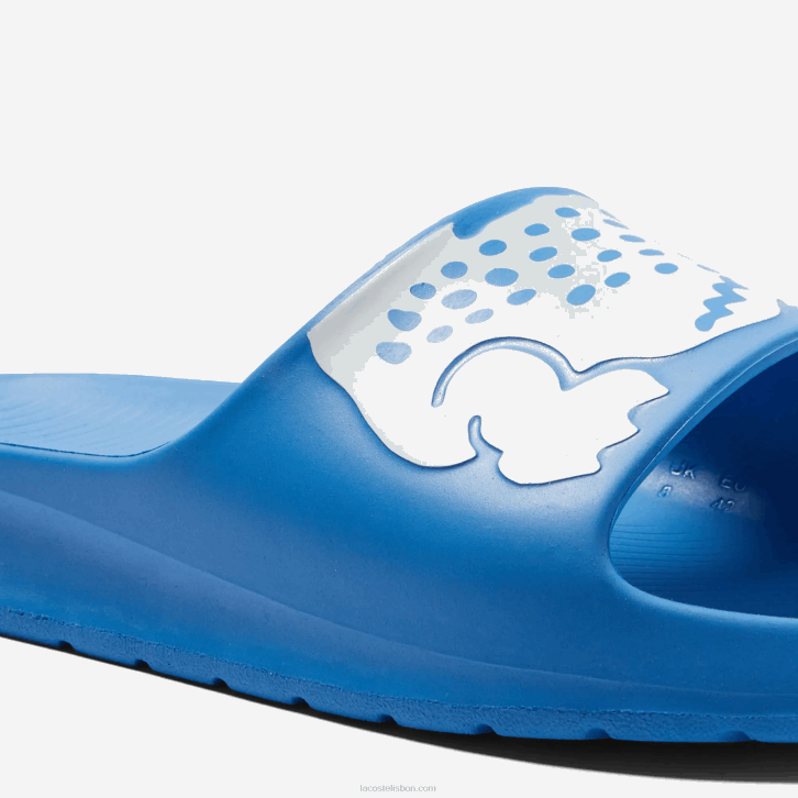 homens Lacoste azul claro branco 2k7 slides de alça de logotipo sintético croco 2.0 08D01897