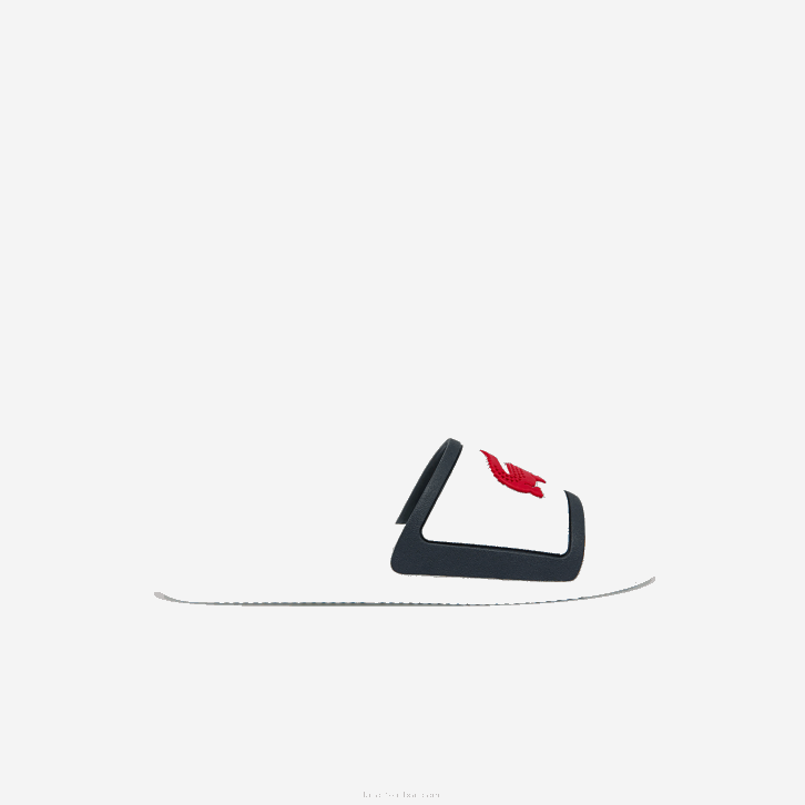 homens Lacoste branco/marinho e vermelho 407 slides sintéticos com alça de borracha croco 08D01849