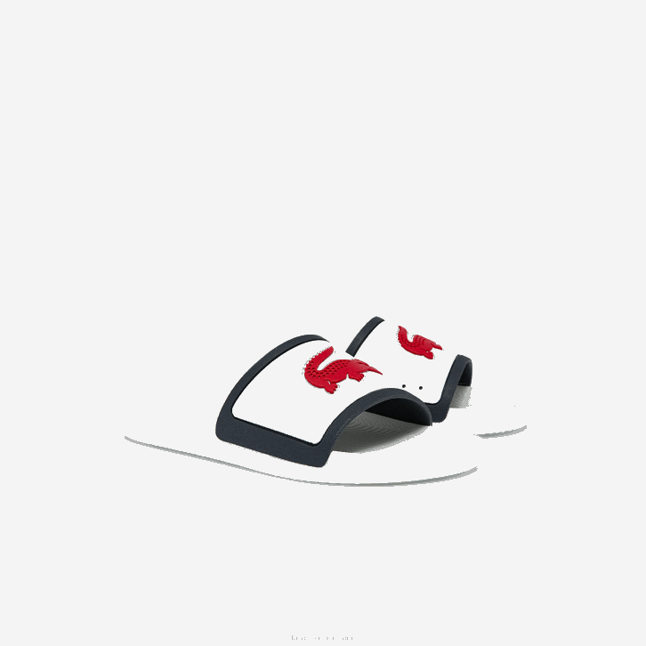 homens Lacoste branco/marinho e vermelho 407 slides sintéticos com alça de borracha croco 08D01849
