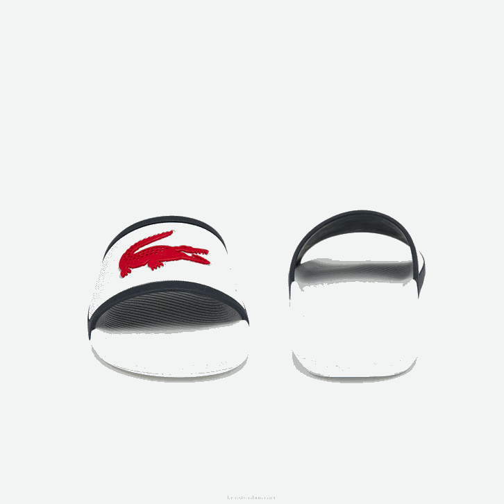 homens Lacoste branco/marinho e vermelho 407 slides sintéticos com alça de borracha croco 08D01849