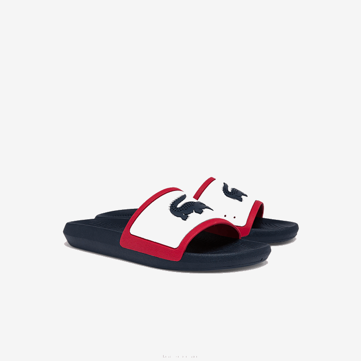 homens Lacoste branco/marinho e vermelho 407 slides tricolor de borracha croco 08D01896