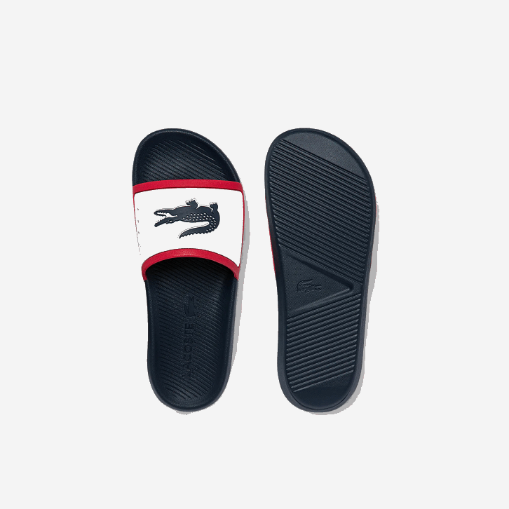 homens Lacoste branco/marinho e vermelho 407 slides tricolor de borracha croco 08D01896
