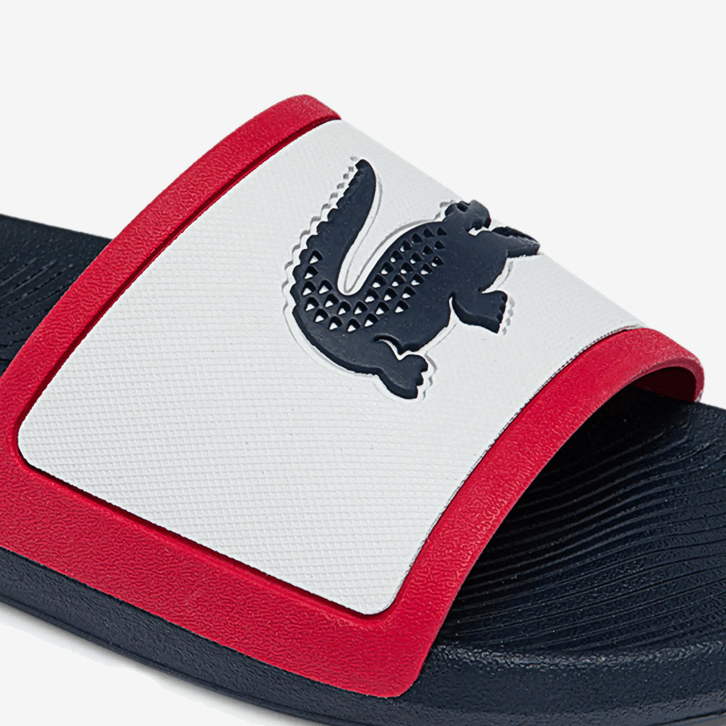 homens Lacoste branco/marinho e vermelho 407 slides tricolor de borracha croco 08D01896