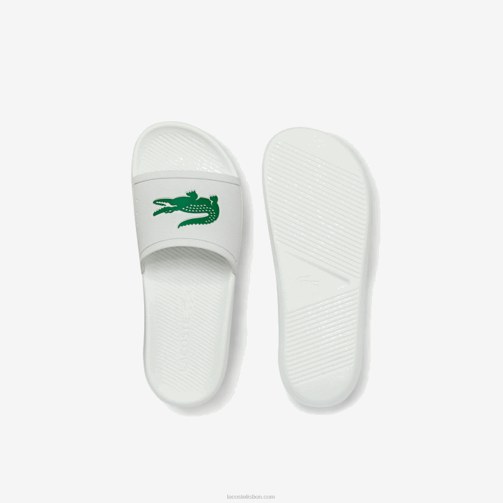 homens Lacoste branco/verde 082 slides sintéticos repelentes de água croco 08D01819