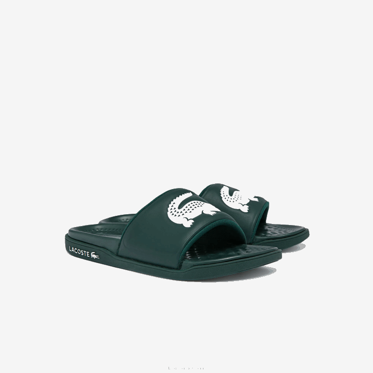 homens Lacoste verde escuro branco 2d2 slides de alça de logotipo sintético croco dualiste 08D01764