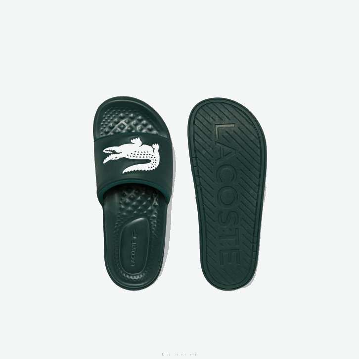 homens Lacoste verde escuro branco 2d2 slides de alça de logotipo sintético croco dualiste 08D01764