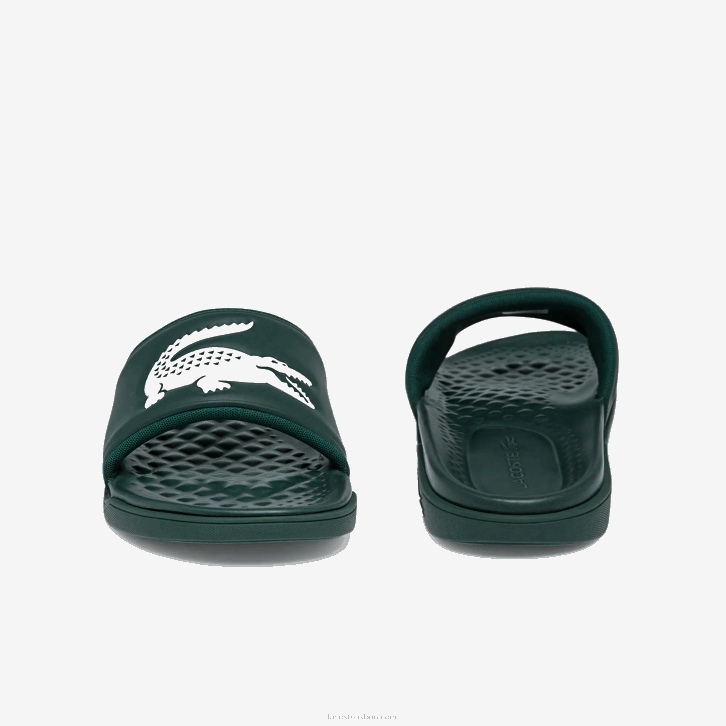 homens Lacoste verde escuro branco 2d2 slides de alça de logotipo sintético croco dualiste 08D01764